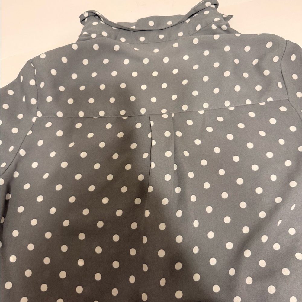Express Portofino Shirt Small Gray White Polka Dot Button Front Blouse - Picture 6 of 9